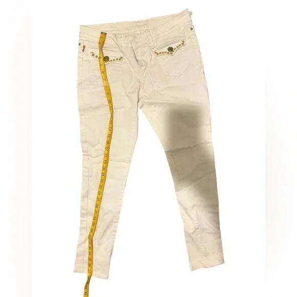 Robin’s Jeans Men’s Sz 29 Studded Gold white Designer Fashion Flap Button Wing